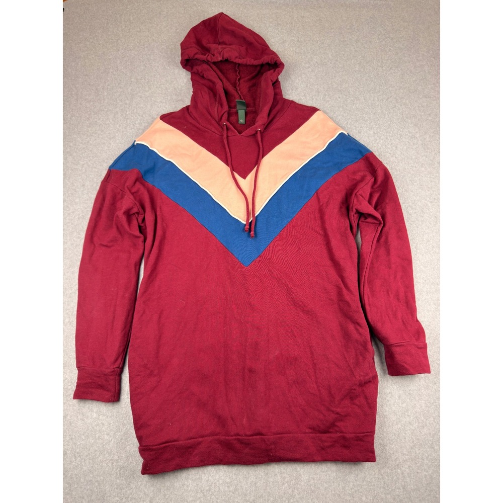 Wild Fable Burgundy Chevron Colorblock Hooded Sweatshirt Dress Large Pockets